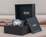Hugo Boss Driver Chronograph Blue Dial Black Leather Strap Watch for Men - 1512882