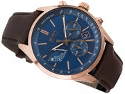 Hugo Boss Grand Prix Chronograph Blue Dial Brown Leather Strap Watch for Men - 1513604