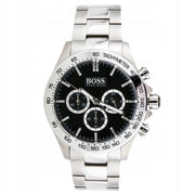 Hugo Boss Ikon Chronograph Black Dial Silver Steel Strap Watch for Men - 1512965