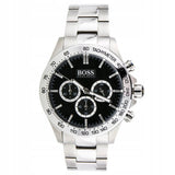 Hugo Boss Ikon Chronograph Black Dial Silver Steel Strap Watch for Men - 1512965
