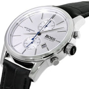 Hugo Boss Jet Chronograph White Dial Black Leather Strap Watch for Men - 1513282