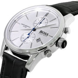 Hugo Boss Jet Chronograph White Dial Black Leather Strap Watch for Men - 1513282