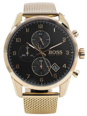 Hugo Boss Skymaster Chronograph Black Dial Gold Mesh Bracelet Watch for Men - 1513838