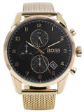 Hugo Boss Skymaster Chronograph Black Dial Gold Mesh Bracelet Watch for Men - 1513838