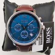 Hugo Boss Attitude Blue Dial Brown Leather Strap Watch for Men - 1513606