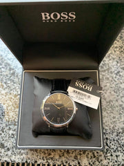 Hugo Boss Jackson Black Dial Black Leather Strap Watch for Men - 1513369
