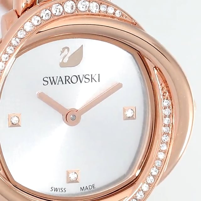 Swarovski Crystal Flower Silver Dial Rose Gold Steel Strap Watch for W