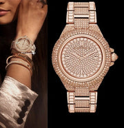 Michael Kors Camille Crystal Rose Gold Dial Rose Gold Steel Strap Watch for Women - MK5862