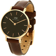 Daniel Wellington Classic Petite St Mawes Black Dial Brown Leather Strap Watch For Women - DW00100225
