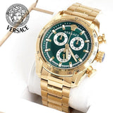 Versace V-Ray Chronograph Green Dial Gold Steel Strap Watch For Men - VE2I00621