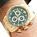 Versace V-Ray Chronograph Green Dial Gold Steel Strap Watch For Men - VE2I00621