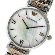Emporio Armani Gianni T-Bar Mother of Pearl Dial Two Tone Steel Strap Watch For Women - AR1987