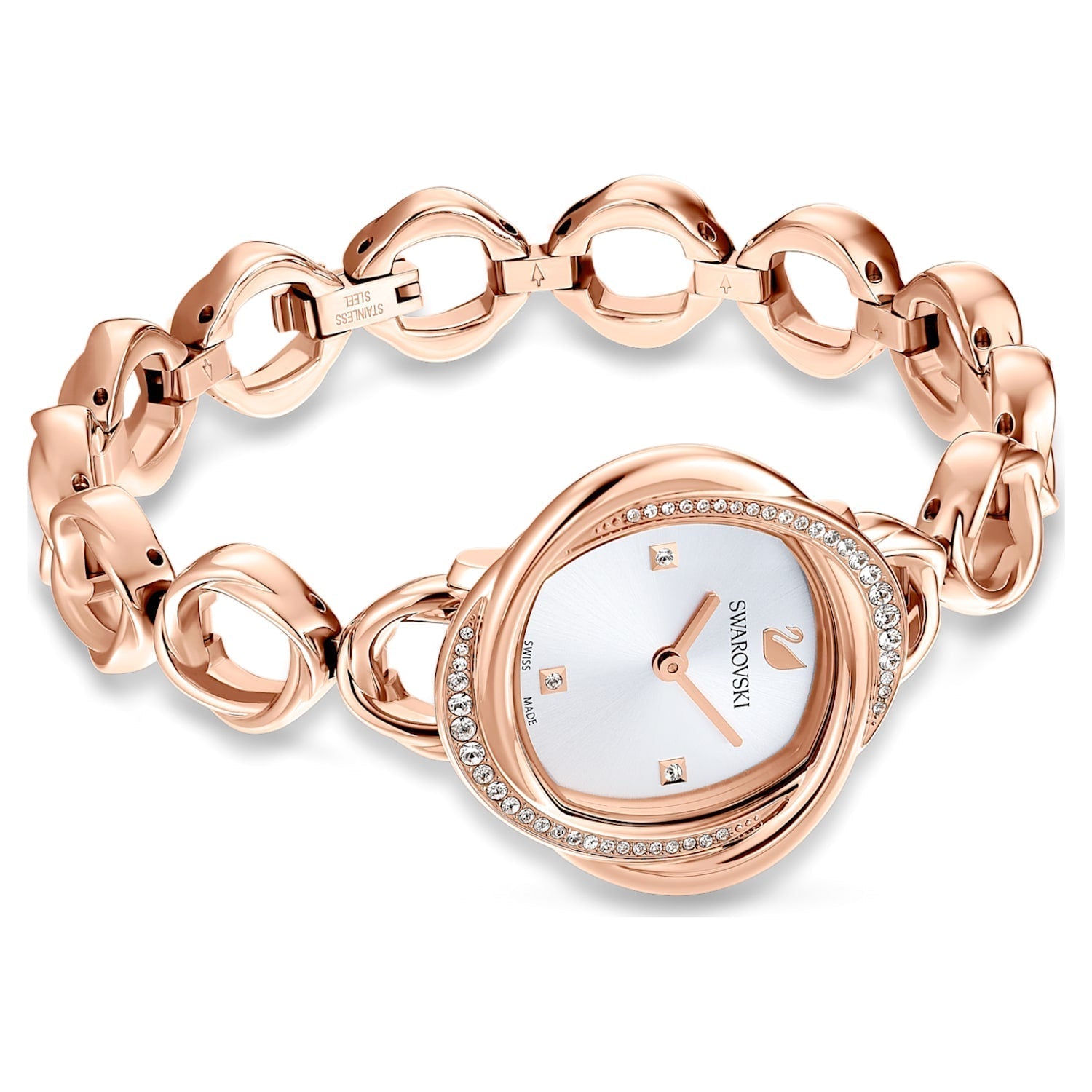 Swarovski Crystal Flower Silver Dial Rose Gold Steel Strap Watch for W