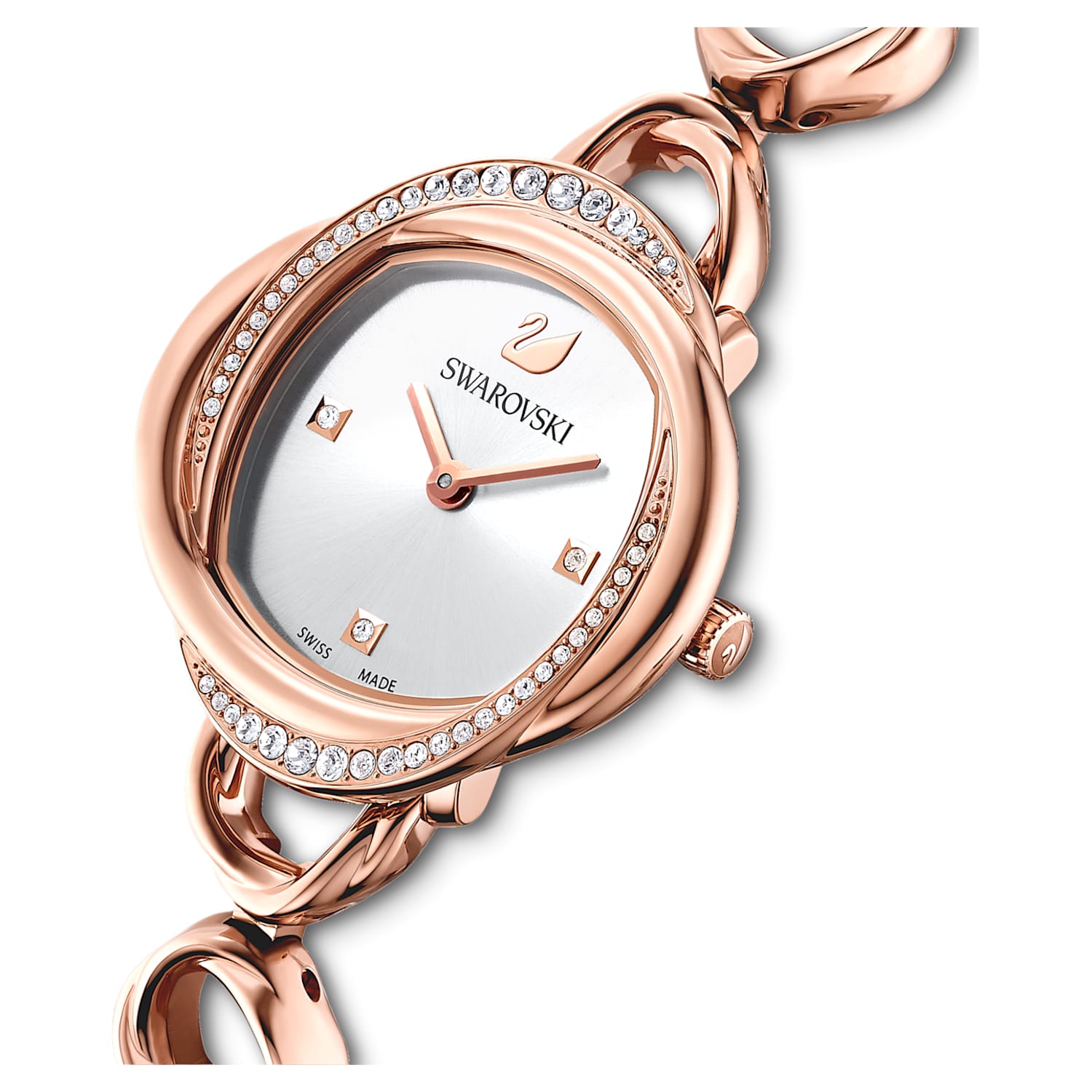 Swarovski Crystal Flower Silver Dial Rose Gold Steel Strap Watch for W