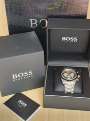 Hugo Boss Trophy Chronograph Grey Dial Two Tone Steel Strap Watch for Men - 1513634