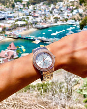 Guess Dazzler Diamonds Silver Dial Rose Gold Steel Strap Watch for Women - W0335L3