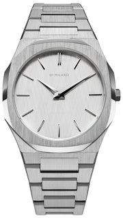 D1 Milano Ultra Thin Linen White Dial Silver Steel Strap Watch for Unisex - D1-UTBJ23
