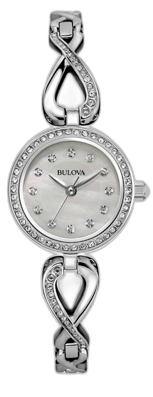 Bulova Crystals Quartz Mother of Pearl Dial Silver Steel Strap Watch for Women - 96X129
