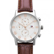 Tommy Hilfiger Kane Chronograph White Dial Brown Leather Strap Watch for Men - 1791400