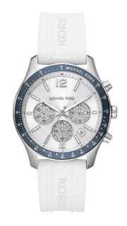 Michael Kors Berkley Chronograph Silver Dial White Rubber Strap Watch For Women  - MKO1040