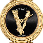 Versace V Virtus Quartz Black Dial Gold Steel Strap Watch For Women - VET300121
