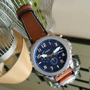 Fossil Bowman Chronograph Blue Dial Brown Leather Strap Watch for Men - FS5602