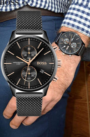 Hugo Boss Associate Chronograph Black Dial Black Mesh Bracelet Watch for Men - 1513811