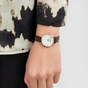Daniel Wellington Classic Petite Bristol White Dial Brown Leather Strap Watch For Women - DW00100227