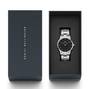 Daniel Wellington Iconic Link Black Dial Silver Steel Strap Watch For Women - DW00100342