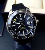 Tag Heuer Aquaracer Calibre 5 Automatic Black Dial Black Rubber Strap Watch for Men - WAY201A.FT6142