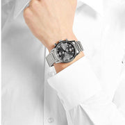 Hugo Boss Aeroliner Chronograph Black Dial Silver Steel Strap Watch for Men - 1513181