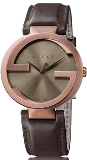 Gucci Interlocking Brown Dial Brown Leather Strap Watch For Women - YA133309