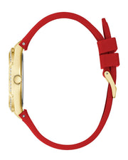 Guess Cosmo Diamonds Gold Dial Red Rubber Strap Watch for Women - GW0034L6