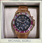 Michael Kors Everest Chronograph Black Dial Rose Gold Steel Strap Watch for Women - MK6972