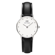 Daniel Wellington Classy Sheffield White Dial Black Leather Strap Watch For Women - DW00100068