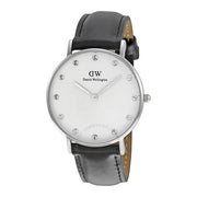 Daniel Wellington Classy Sheffield White Dial Black Leather Strap Watch For Women - DW00100080