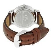 Daniel Wellington Dapper St Mawes White Dial Brown Leather Strap Watch For Women - DW00100095
