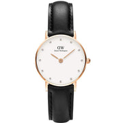 Daniel Wellington Classy Sheffield White Dial Black Leather Strap Watch For Women - DW00100060