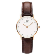 Daniel Wellington Classy Bristol White Dial Brown Leather Strap Watch For Women - DW00100062