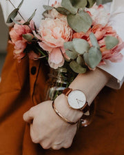 Daniel Wellington Classic Petite Bristol White Dial Brown Leather Strap Watch For Women - DW00100171