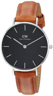 Daniel Wellington Petite Sterling Black Dial Brown Leather Strap Watch For Women - DW00100178
