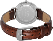 Daniel Wellington Petite White Dial Brown Leather Strap Watch For Women - DW00100243