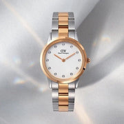 Daniel Wellington Iconic Link White Dial Two Tone Steel Strap Watch For Women - DW00100358