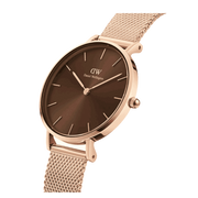 Daniel Wellington Petite Melrose Brown Dial Rose Gold Mesh Strap Watch For Women - DW00100477