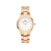 Daniel Wellington Iconic Link White Dial Rose Gold Steel Strap Watch For Women - DW00100211