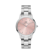 Daniel Wellington Iconic Pink Dial Silver Steel Strap Watch For Women - DW00100325