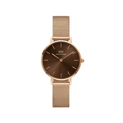 Daniel Wellington Petite Amber Brown Dial Gold Mesh Strap Watch For Women - DW00100476