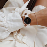 Daniel Wellington Classic Petite Bondi Black Dial White Leather Strap Watch For Women - DW00100283