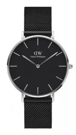 Daniel Wellington Petite Ashfield Black Dial Black Mesh Strap Watch For Women - DW00100308