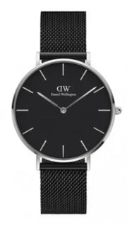 Daniel Wellington Petite Ashfield Black Dial Black Mesh Strap Watch For Women - DW00100308